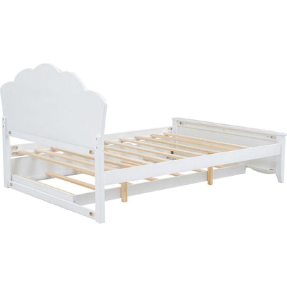 Full Size Wood Platform Bed with Headboard and Twin Size Trundle, White - Streamdale Furniture