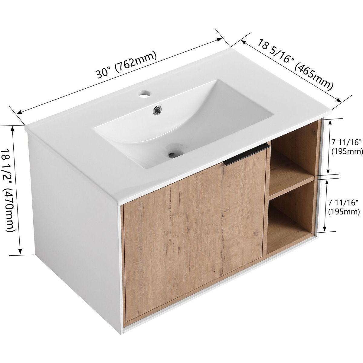 30" Floating Wall-Mounted Bathroom Vanity with Ceramics Sink & Soft-Close Cabinet Door