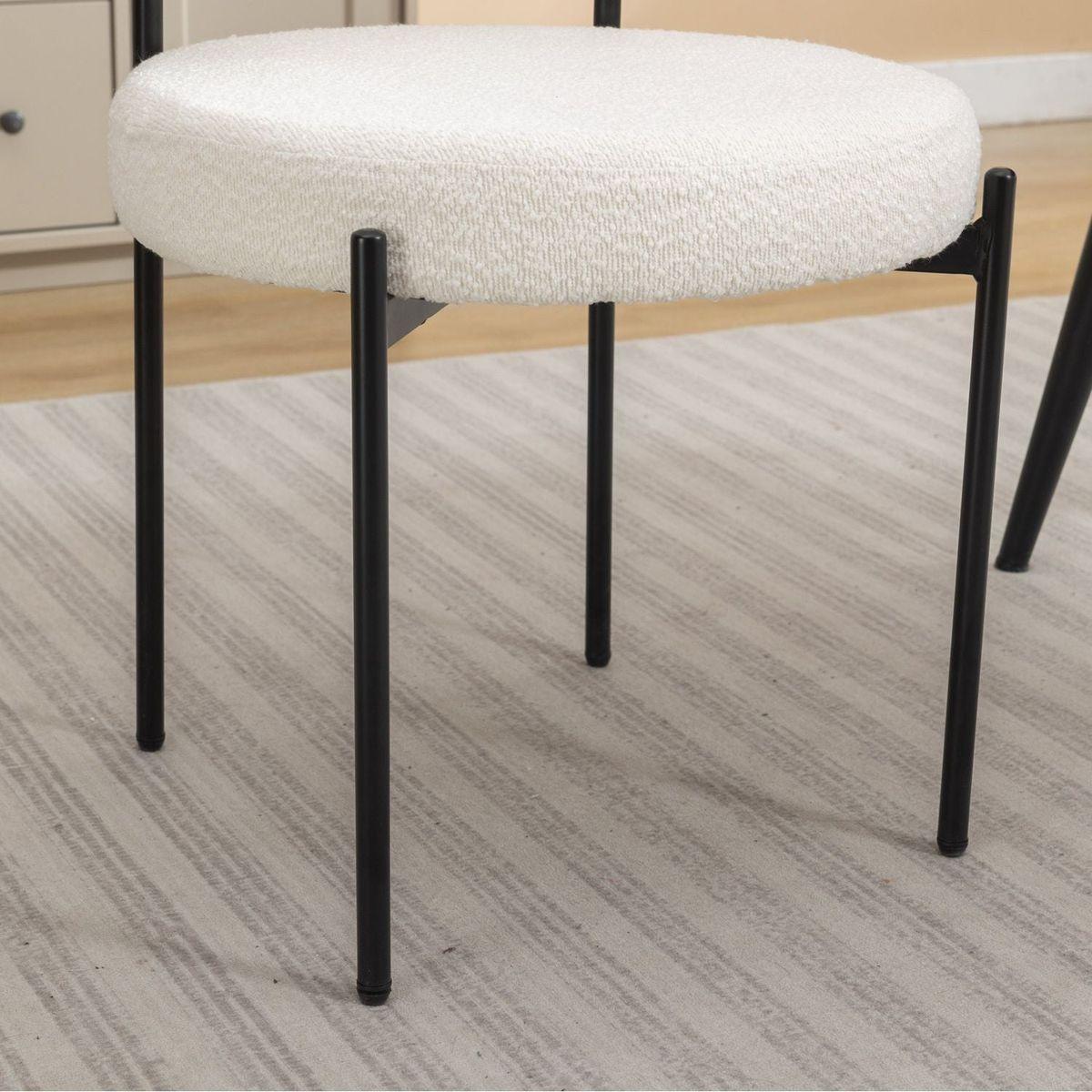 Burbank Modern Round Boucle Dining Chairs, Set of 2, White
