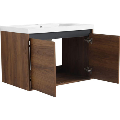 LEVISTAR Brown 30 Inch Bathroom Vanity with resin Countertop Sink, 2 Doors Bathroom Cabinet Set