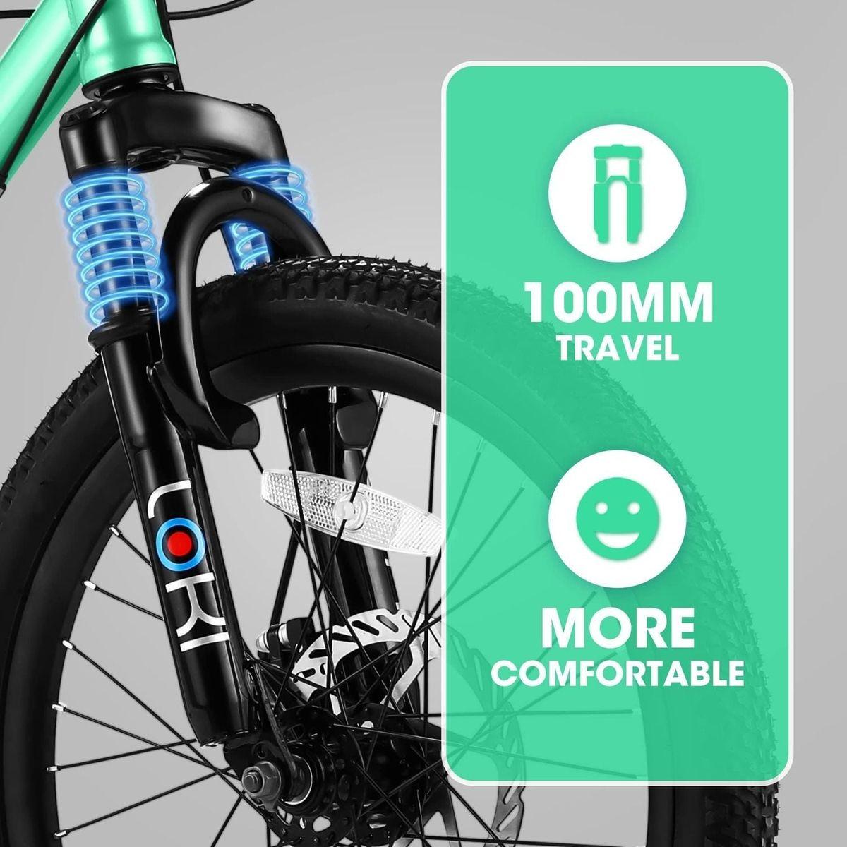 S20101 20 Inch Kids Bike, Boys Girls Mountain Bike Ages 8-12, 7 Speed Teenager Children Kids' Bicycles, Front Suspension Disc U Brake, 14 Inch Height Steel Frame