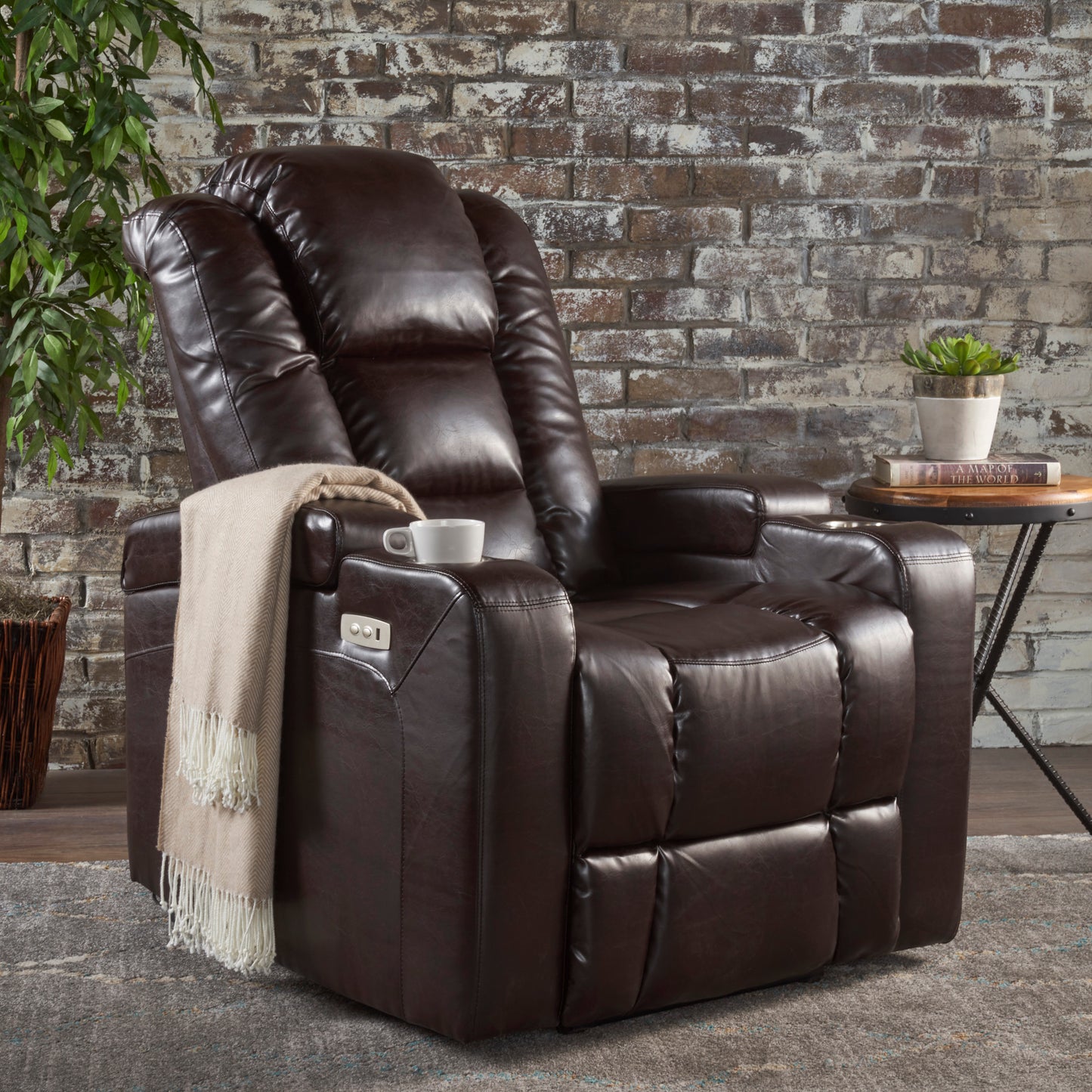 33" Wide Power Standard Recliner Chair with Arm Storage with USB