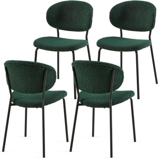 Dark Green Boucle Fabric Dining Chairs Set of 4,Modern Dining Room Chairs with Black Metal Legs, Armless Kitchen Chair for Dining Room, Living Room