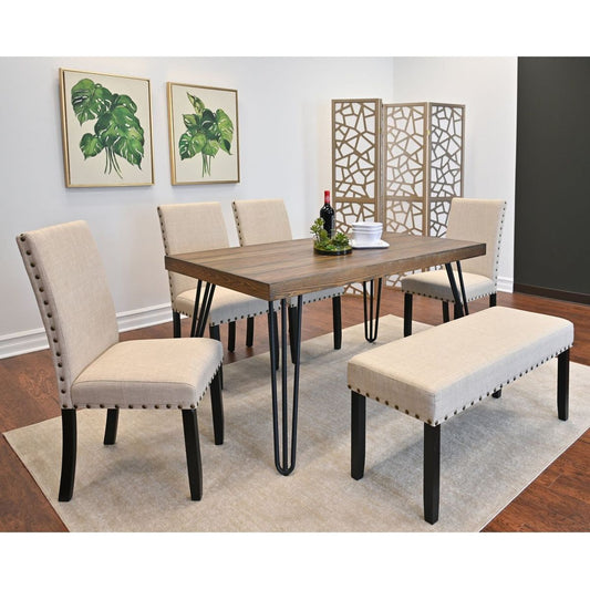 Amisos 6-Piece Dining Set, Hairpin Dining Table with 4 Chairs and Upholstery Bench, 3 Color Options