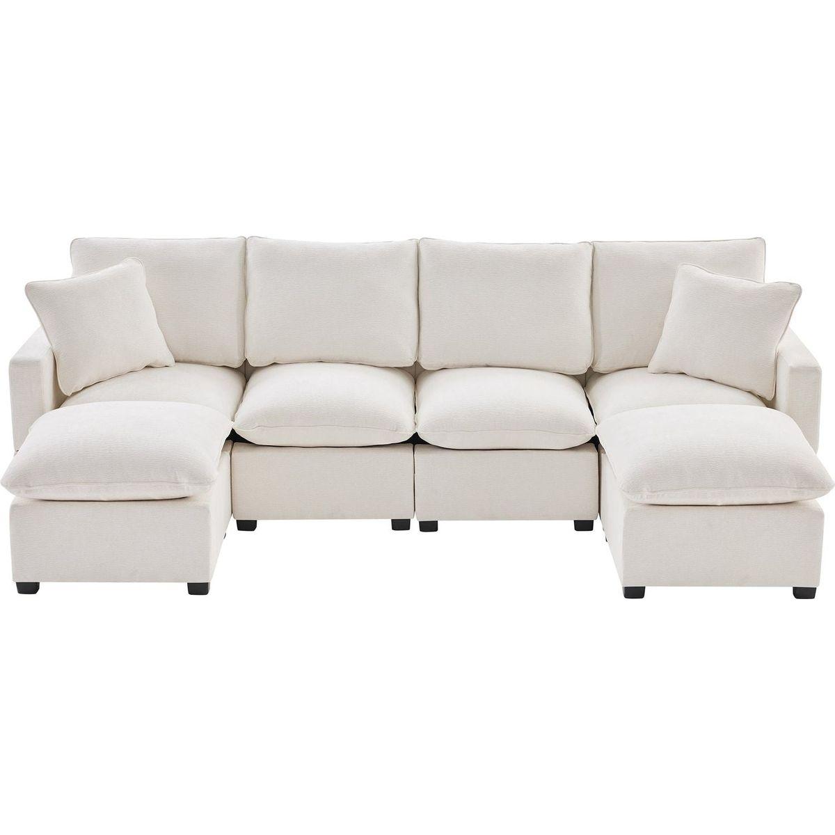 110x57" Modern U Shape Modular Sofa, 6 Seat Chenille Sectional Couch Set with 2 Pillows Included, Freely Combinable Indoor Funiture for Living Room, Apartment, Office, 2 Colors