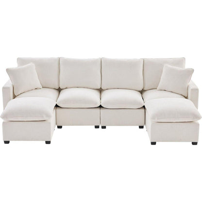 110x57" Modern U Shape Modular Sofa, 6 Seat Chenille Sectional Couch Set with 2 Pillows Included, Freely Combinable Indoor Funiture for Living Room, Apartment, Office, 2 Colors