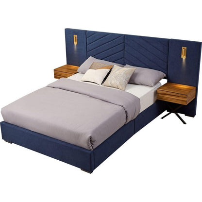 Queen Size Velvet Bed Frame/Vertical Channel Tufted Wingback Headboard/Upholstered Platform Bed/Strong Wooden Slats/No Box Spring Needed/Easy AssemblyRoyal blue