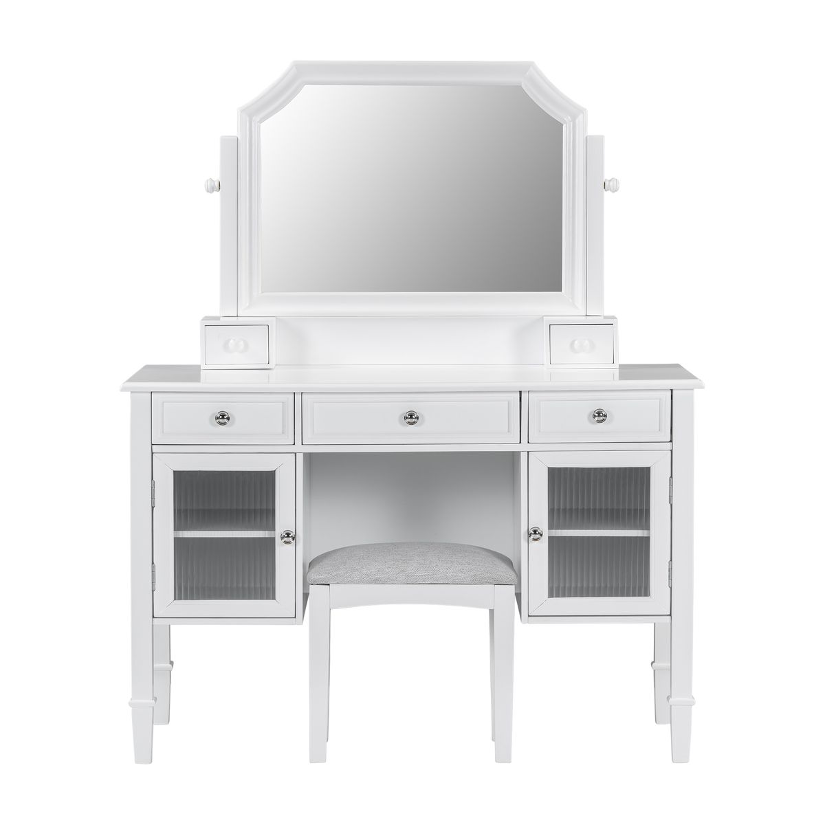 Elegant White Makeup Vanity Desk with Adjustable Mirror and Storage, MDF and Solid Wood Construction, 44.4'