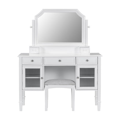 Elegant White Makeup Vanity Desk with Adjustable Mirror and Storage, MDF and Solid Wood Construction, 44.4'