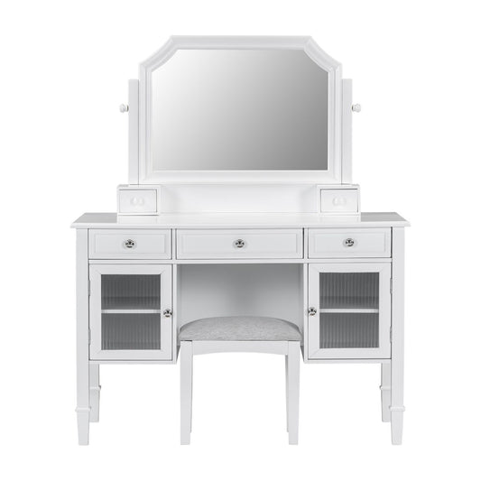 Elegant White Makeup Vanity Desk with Adjustable Mirror and Storage, MDF and Solid Wood Construction, 44.4'