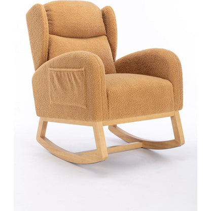 Teddy Fabric Rocking Chair With Packet Wood Legs,Khaki