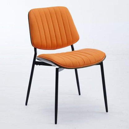 Dining Chairs Set of 2 Mid Century Modern Retro Faux Leather Chair with Walnut Bentwood Back Upholstered Seat Metal Legs Adjustable Foot for Kitchen Dining Room Chairs(Orange PU)