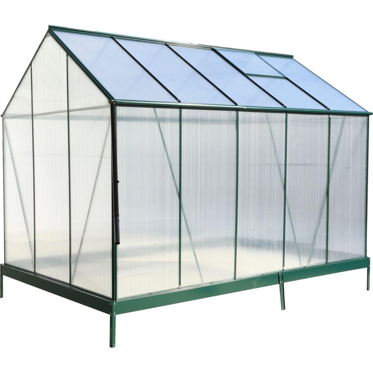 6.3'x10.2'x7' Polycarbonate Greenhouse, Heavy Duty Outdoor Aluminum Walk-in Green House Kit with Rain Gutter, Vent and Door for Backyard Garden, color green