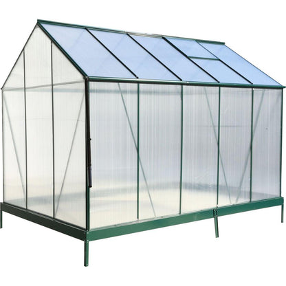 6.3'x10.2'x7' Polycarbonate Greenhouse, Heavy Duty Outdoor Aluminum Walk-in Green House Kit with Rain Gutter, Vent and Door for Backyard Garden, color green