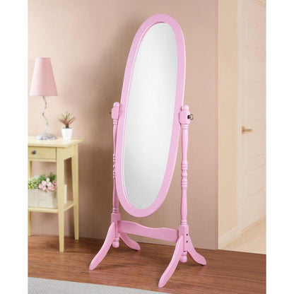 Traditional Queen Anna Style Wood Floor Cheval Mirror, Pink Finish