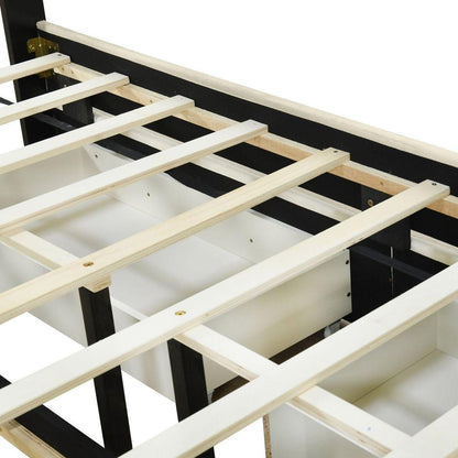 Queen Size Upholstered Platform Bed with 2 Drawers and 1 Trundle, Classic Metal Strip Headboard Design, Beige