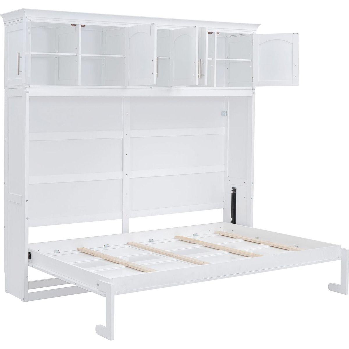 Queen Size Murphy Bed Wall Bed with Top Cabinets,White