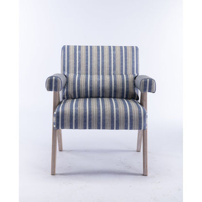 Accent chair, KD rubber wood legs with black finish. Fabric cover the seat. With a cushion.Blue Stripe