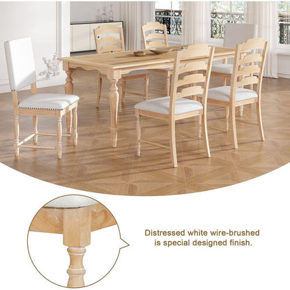 Vintage Traditional 7-Piece 82.7inch Extendable Dining Table Set with 23.6inch Removable Leaf, 4 Serrated Back Chairs and 2 Upholstered Back Dining Chairs for 6, Natural