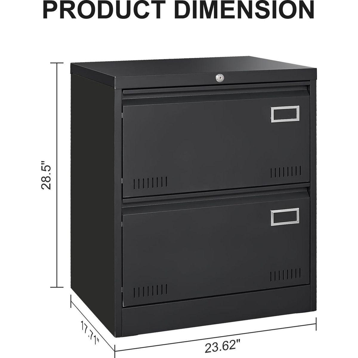 2 Drawer Metal Lateral File Cabinet with Lock,Office Vertical Files Cabinet for Home Office/Legal/Letter/A4,Locking Metal File Cabinet,Assembly Required (Black,with 2 Drawer)