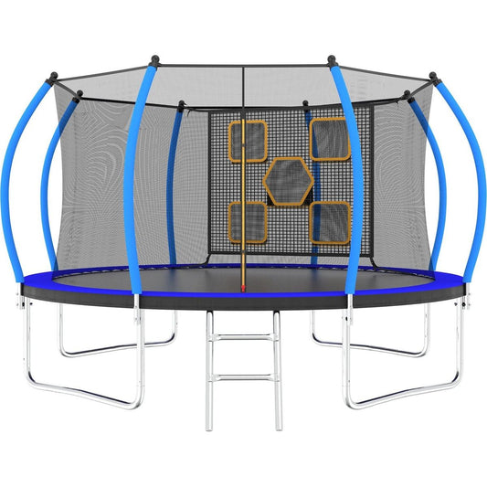 12FT Trampoline with Enclosure - Recreational Trampolines with Ladder, ASTM Approval Outdoor Trampoline for Kids