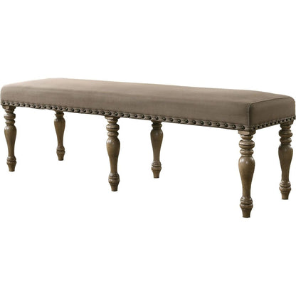 Birmingham Microfiber Upholstered Bench with Nail Head Trim in Driftwood Finish