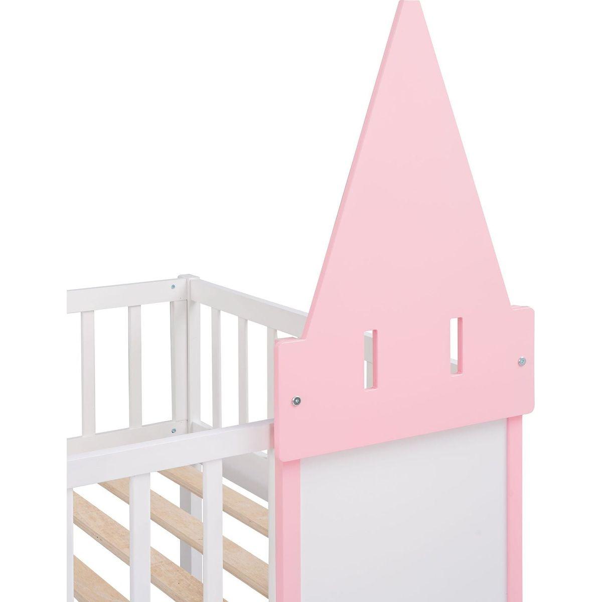 Twin Over Twin Castle Bunk Bed with Ladder - Pink