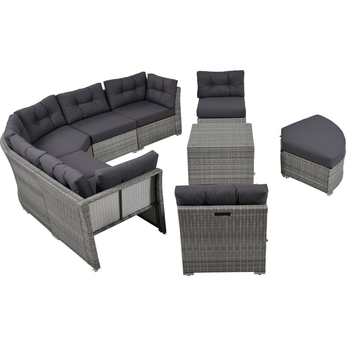 Patio Furniture Set Outdoor Furniture Daybed Rattan Sectional Furniture Set Patio Seating Group With Cushions and Center Table for Patio, Lawn, Backyard, Pool, Grey