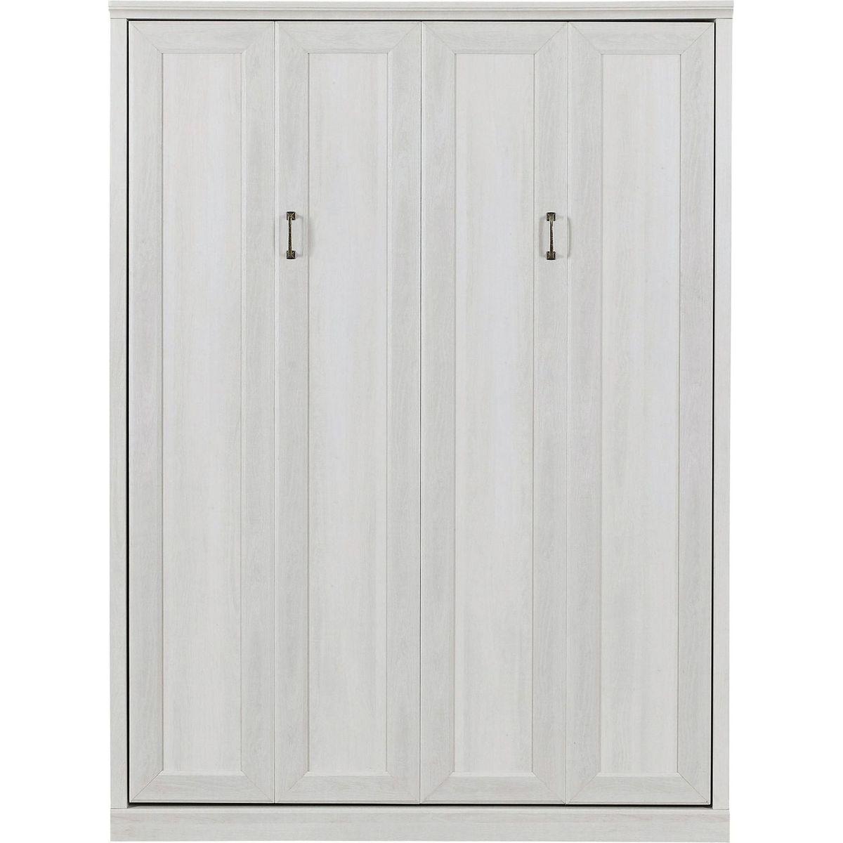 Queen Size Half Self-Close and Open Murphy Bed Cabinet Space-Saving Bed Perfect for Guest Room, for Bed Room, Guest Room, Home Office, Rustic White