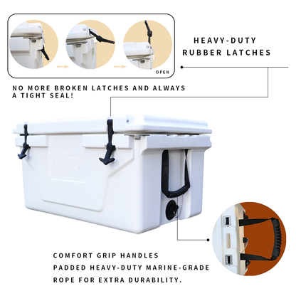 White outdoor Camping Picnic Fishing portable cooler 65QT Portable Insulated Cooler Box