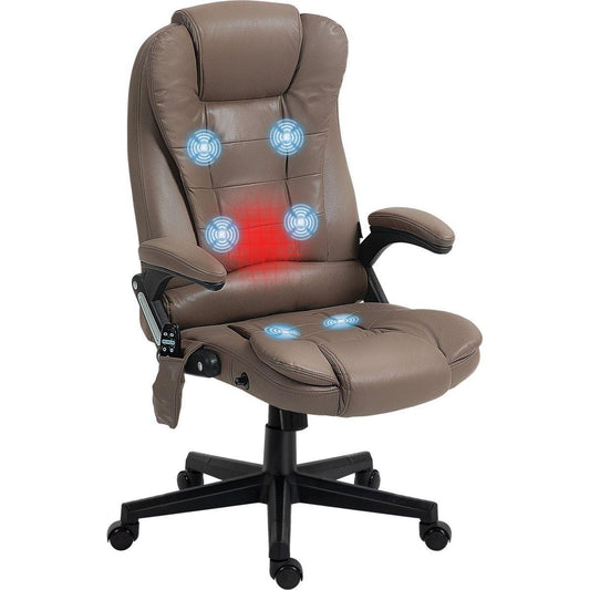 6 Point Vibrating Massage Office Chair with Heat, Microfiber High Back Executive Office Chair with Reclining Backrest, Padded Armrests and Remote, Dark Brown