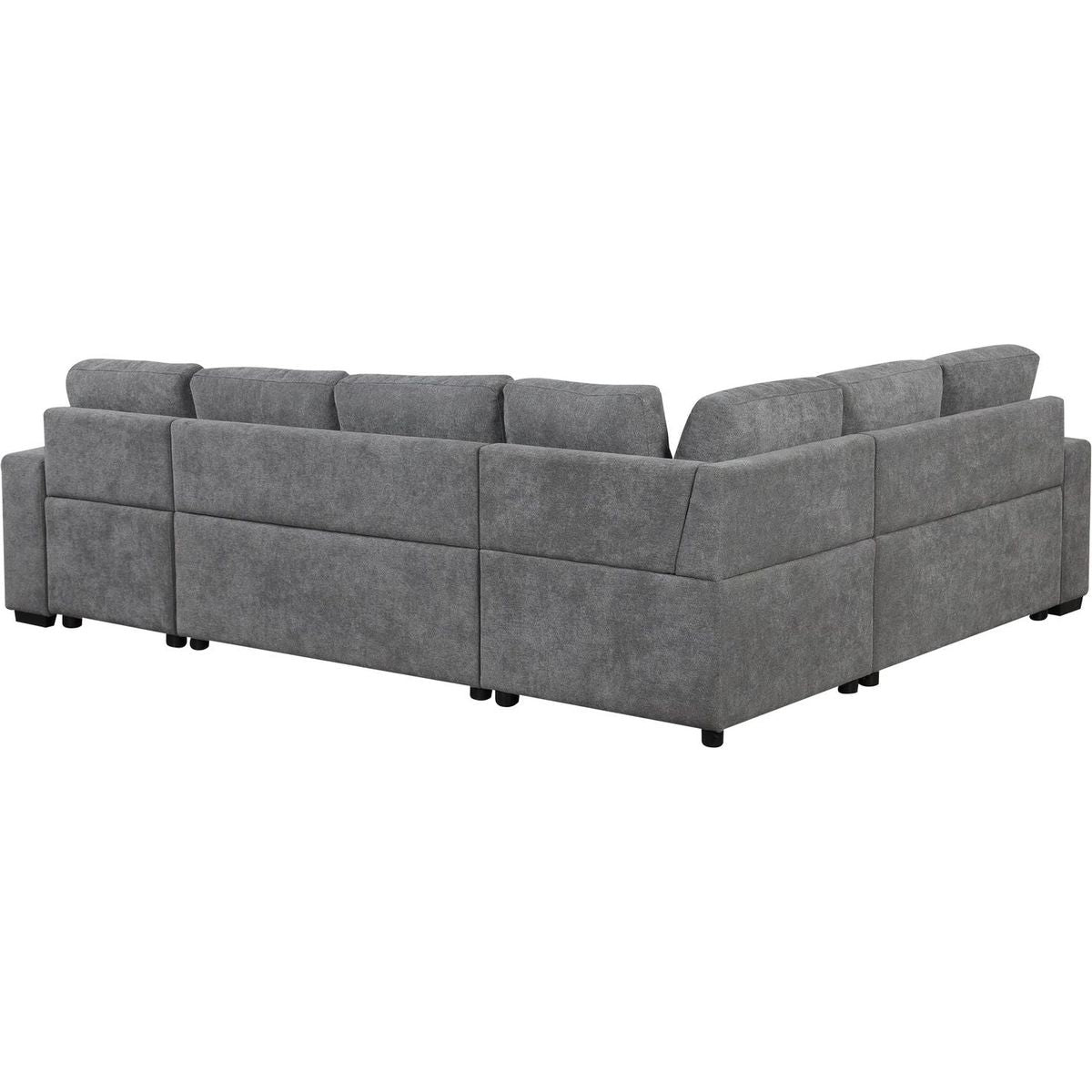 109" U-shaped Sectional Sofa Pull-out Sofa Bed with Two USB Ports, a Storage Chaise Lounge and Four Back Pillows for Living Room, Grey