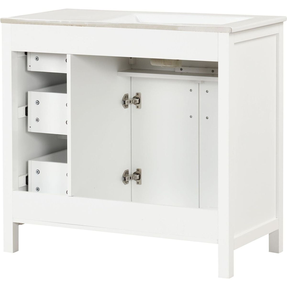 36" Bathroom Vanity with Sink Top, Bathroom Vanity Cabinet with Two Doors and Three Drawers, Solid Wood, MDF Boards, One Package, Off White