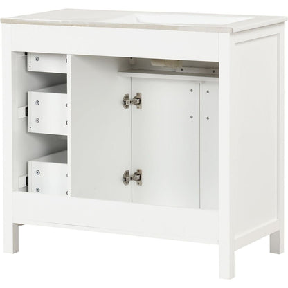 36" Bathroom Vanity with Sink Top, Bathroom Vanity Cabinet with Two Doors and Three Drawers, Solid Wood, MDF Boards, One Package, Off White