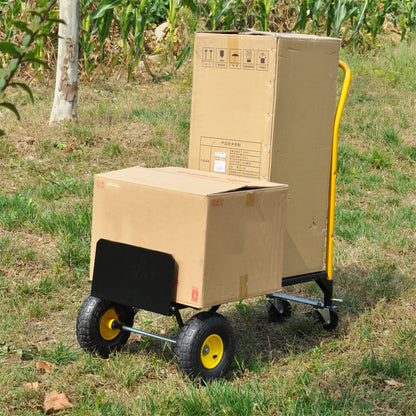 HT1006BK-YL Hand Truck Dual Purpose 2 Wheel Dolly Cart and 4 Wheel Push Cart with Swivel Wheels 330 Lbs Capacity Heavy Duty Platform Cart for Moving/Warehouse/Garden/Grocery