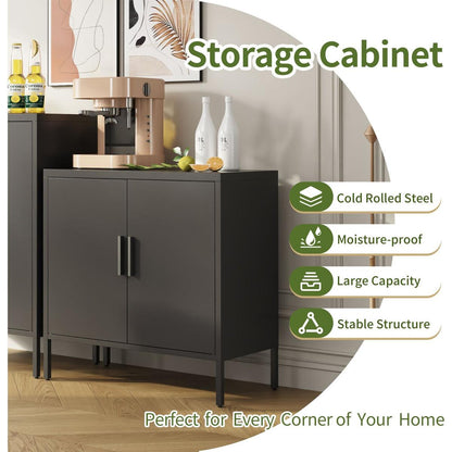 Metal Storage Cabinet with 2 Doors and 2 Adjustable Shelves, Steel Lockable Garage Storage Cabinet, Metal File Cabinet for Home Office School Gym, Black