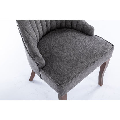 Exquisite Gray Linen Fabric Upholstered Strip Back Dining Chair with Solid Wood Legs 2 Pcs