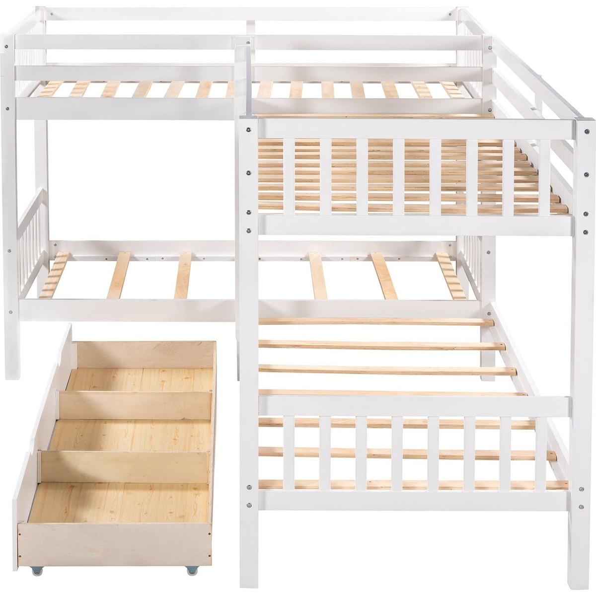 Twin L-Shaped Bunk bed with Drawers-Gray