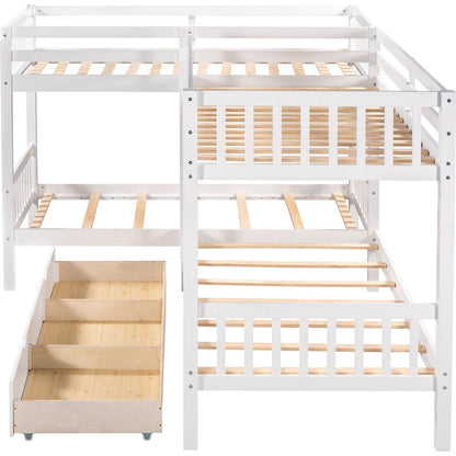 Twin L-Shaped Bunk bed with Drawers-Gray