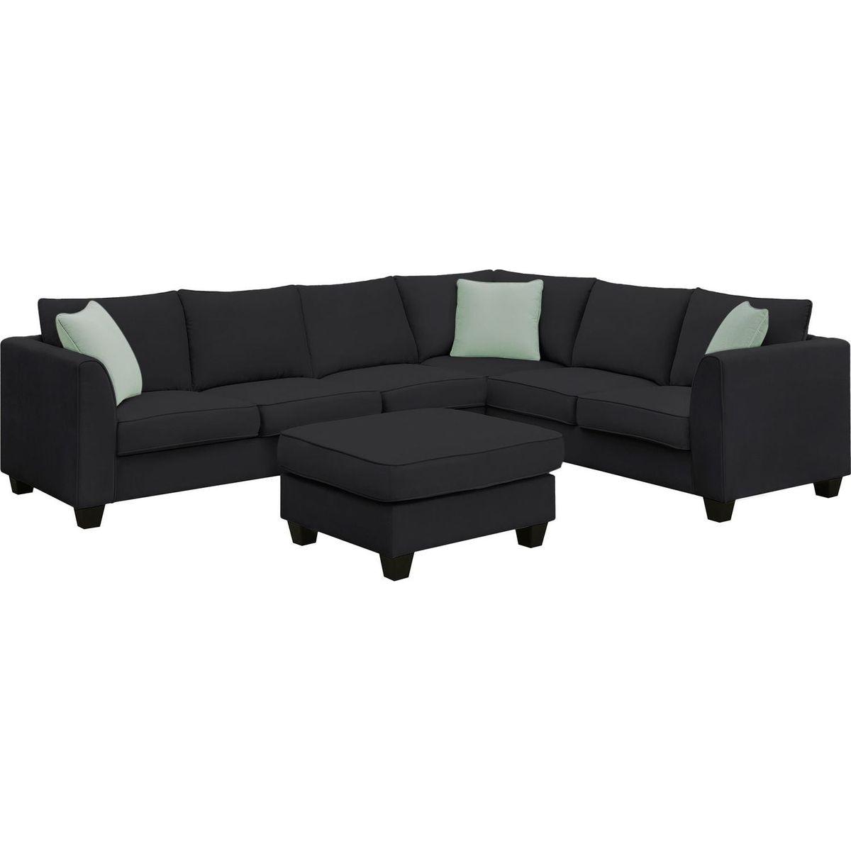 112x87" Sectional Sofa Couches Living Room Sets, 7 Seats Modular Sectional Sofa with Ottoman, L Shape Fabric Sofa Corner Couch Set with 3 Pillows, Black(New of GS008210AAB)