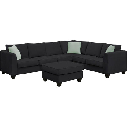 112x87" Sectional Sofa Couches Living Room Sets, 7 Seats Modular Sectional Sofa with Ottoman, L Shape Fabric Sofa Corner Couch Set with 3 Pillows, Black(New of GS008210AAB)