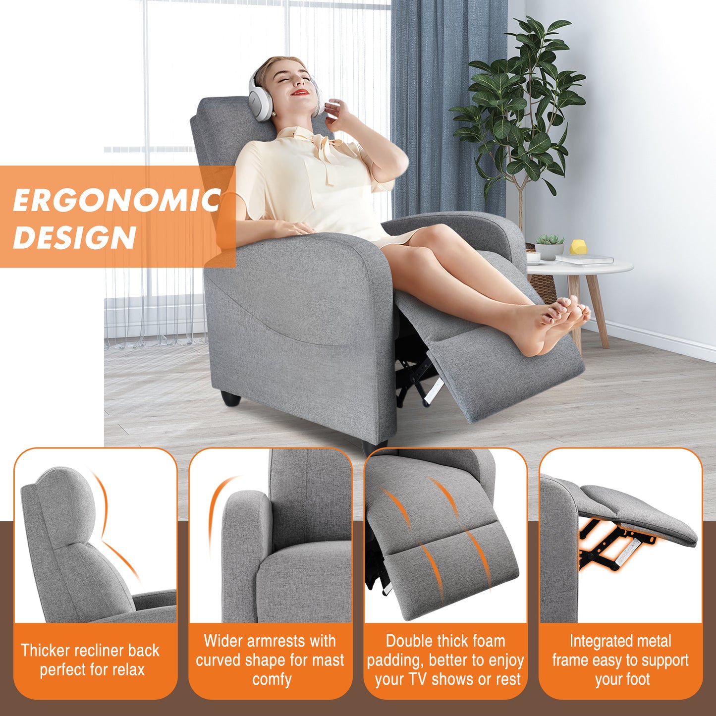 Recliner Chair for Living Room Massage PU Leather Recliner Sofa Home Theater Seating with Lumbar Support