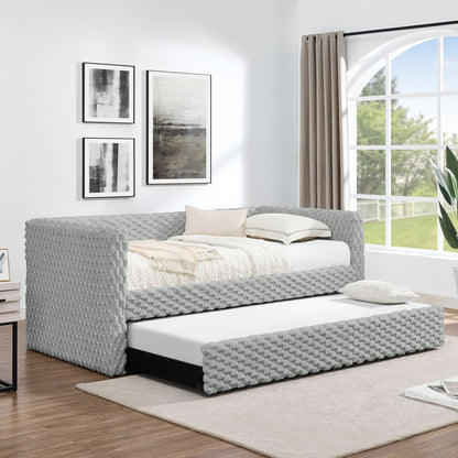 Twin Size Daybed, Upholstered sofa bed,The bottom pulls out to form a bed ,Plaid corduroy fabric- Dark grey(86'*43.5'*34')