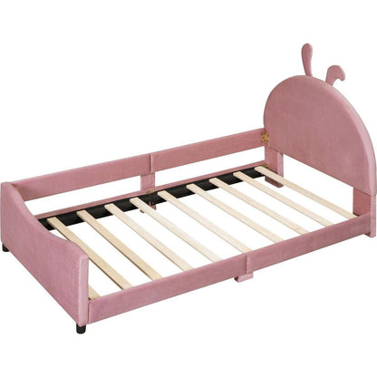 Twin Size Upholstered Daybed with Rabbit Ear Shaped Headboard, Pink