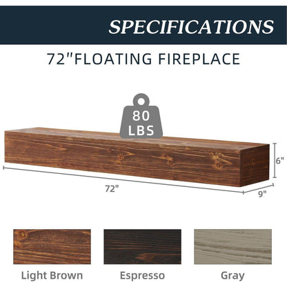 72" Rustic Wood Fireplace Mantel,Wall-Mounted & Floating Shelf for Home Decor