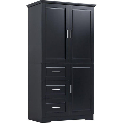 Tall and Wide Storage Cabinet with Doors for Bathroom/Office, Three Drawers, Black