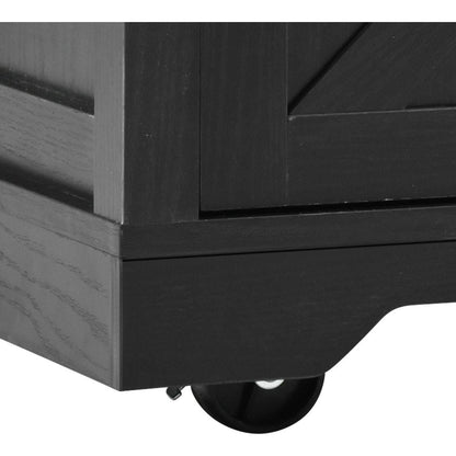 53.7" Farmhouse Kitchen Island with Power Outlet, 2 Sliding Barn Door Kitchen Storage Island with Drop Leaf, Spice Rack Rolling Kitchen Cart on Wheels, for Home, Kitchen and Dining Room, Black