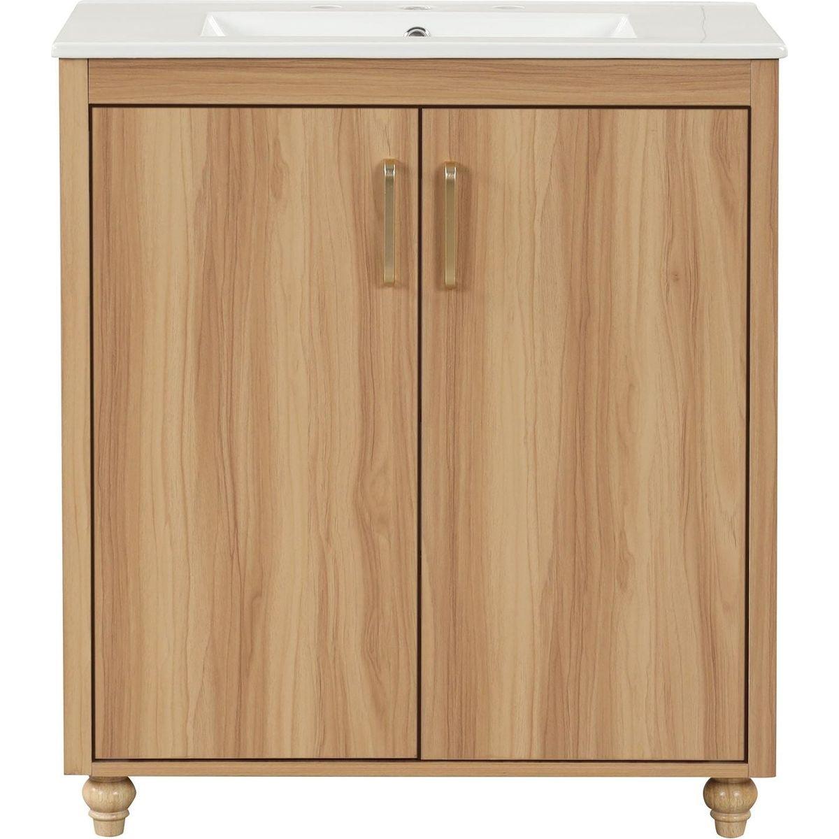 30" Bathroom Vanity with Sink Combo, Multi-functional Bathroom Cabinet with Doors and Drawer, MDF Board, Natural