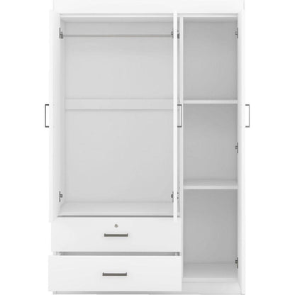 3-Door Mirror Wardrobe with shelves, White - Streamdale Furniture