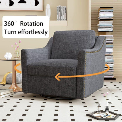 360 Degree Swivel Armchair Cotton linen skin-friendly fabric Ergonomic design Brass nail decorative armchair Living room chairs Bedroom chairs Living room chairs Black legs Suitable for indoor homes - Streamdale Furniture